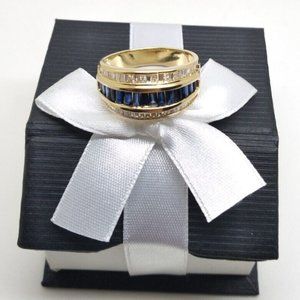 14K YELLOW GOLD 15 BAGUETTE BLUE SAPP 0.30 CTS 52 BAGUETTE DIA 0.52 CTS SIZE 8.5
